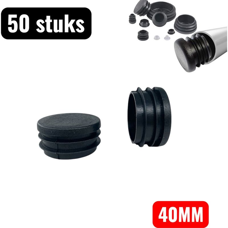 Packung Mit 50 Runden Kunststoffstopfen, 40 Mm, Für Rohre Und Möbel, Schwarz