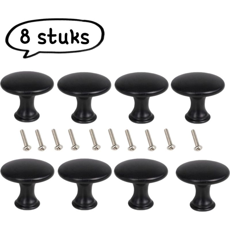 Set Mit 8 Runden Einlochgriffen Aus Schwarzem Aluminium Für Möbelschubladen Und Schranktüren Inklusive 20-mm-befestigungsschrauben