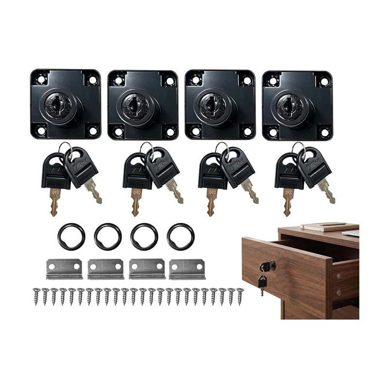 Serrures À Came 22 Mm Noires Pour Tiroir, Meuble, Armoire, Boîte Aux Letters Et Casier, Verrou De Bureau Pour Porte, Placard, Vitrine Et Mobilier, Serrure Meuble