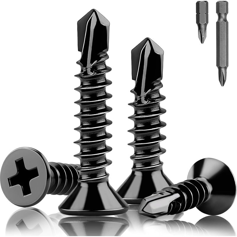 120 Stück Schwarze Edelstahl-bohrschrauben M4,2 X 19 Mm, Schwarze Metall-bohrschrauben, 410 Senkkopf-bohrer Für Kunststoff- Und Holzplatten