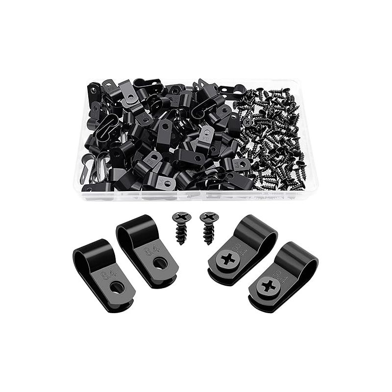 0,8 Cm (5/16 Zoll) R-typ Kabelbinder-drahtclip, R-typ Nylon-kunststoff-kabelclips Mit Schrauben, Für Kabelmanagement (schwarz)