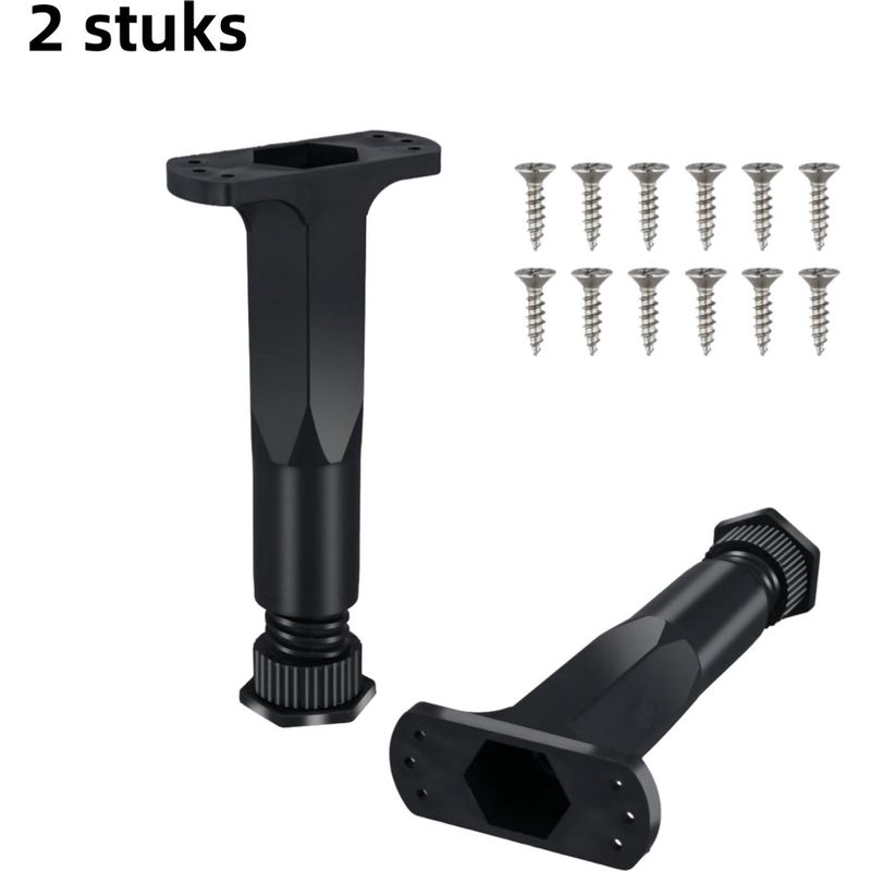 Zweiteilige Bettstützstange Mit Verstellbaren Füßen (16–28 Cm) Für Betten, Sofas, Tische Und Sessel, Schwarz