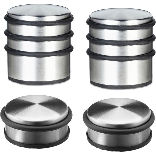4 X Türstopper Im Set, Aus Edelstahl, 2 Flache Und 2 Hohe Türpuffer, Türhalter Mit Gummiring, Rutschfest