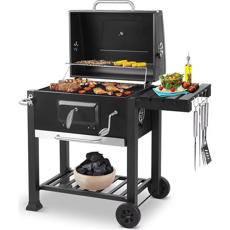 Holzkohlegrill Für 5–10 Personen – Outdoor-grill Mit 2 Rädern – Luxuriöses Design – Für Garten Und Camping