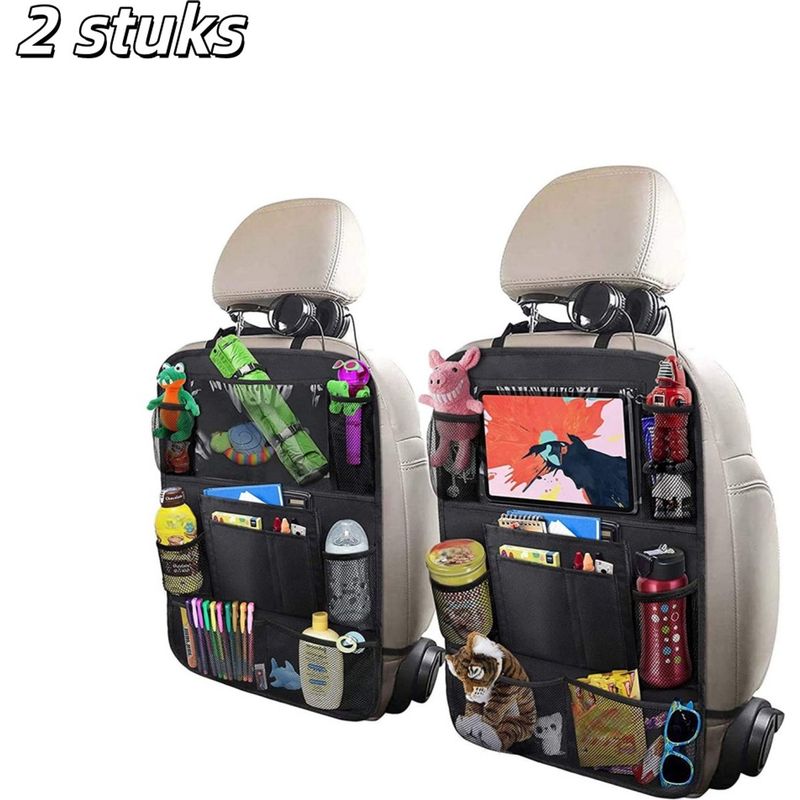 Set Mit 2 Auto-rücksitz-aufbewahrungstaschen Mit Rückenlehnen- Und Trittschutz Für Kinder Und Babys, Schwarz