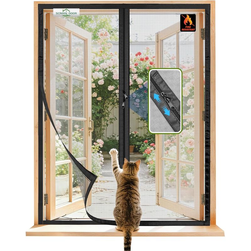 Fenster-moskitonetz 105 X 160 Cm, Einfache Montage, Feuerhemmendes Und Reißfestes Fiberglas, Praktischer Reißverschluss, Schwarz