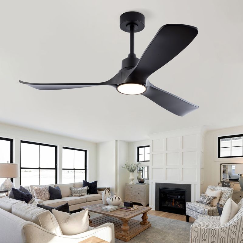 Schwarzer Deckenventilator (132 Cm) Mit Led-beleuchtung, Reversiblem Gleichstrommotor, 3 Farbtemperaturen Und Fernbedienung