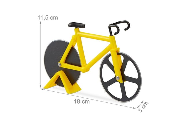 Relaxdays - Fahrrad Pizzaschneider, Lustiger Pizzaroller Mit Schneiderädern Aus Edelstahl, Cutter Für Pizza & Teig, Gelb