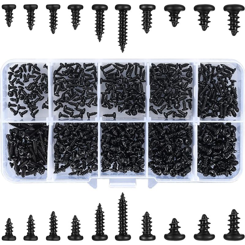 Inhhub 500 Stück Selbstschneidende Schrauben, Kreuzschlitzschrauben, Schwarze Rundkopf-holzschrauben Für Kunststoff, Holz Und Metall – M2/m2.3/m2.6/m3-inhhub