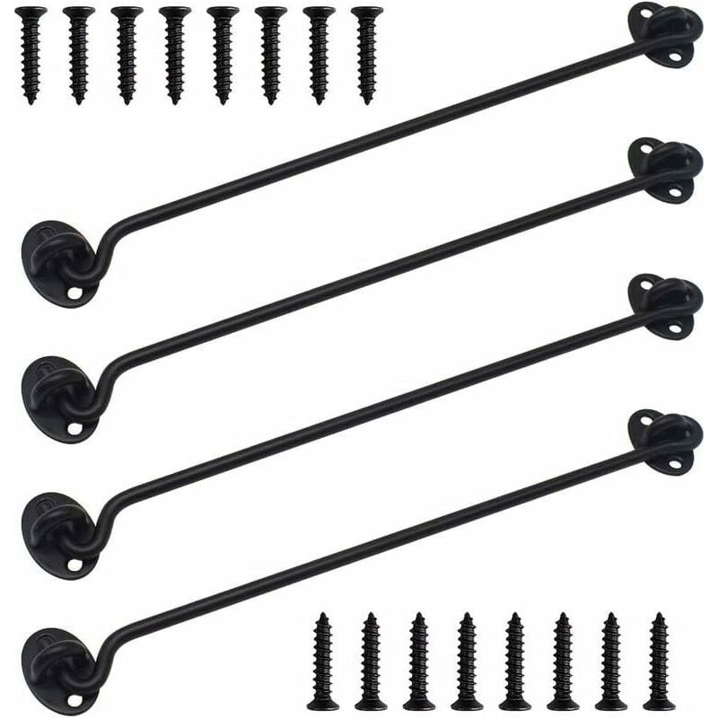 Inhhub Kabinenhaken, 4 Stück, 30 Cm Lange Fensterhaken Aus Dickem, Massivem Edelstahl Mit Ösenbefestigung Und Schraubmontage Für Scheunentüren, Badezimmerfenster Und Schiebetüren