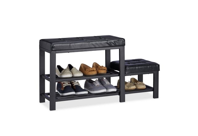 Relaxdays - Schuhbank Mit Hocker, Gemütliche Sitzpolster, Schuhablage 2 Ebenen, Kinder, Hbt: 50 X 90,5 X 30,5 Cm, Schwarz
