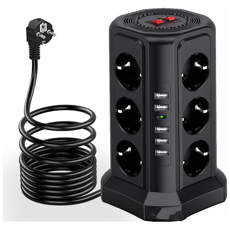 Mehrpreis-zusatz- Und Zusatzkabel, Elektrisches Mehrpreis-gerät Mit 5 Usb-anschlüssen Und 12 Stück, Mehrpreis-gerät Mit Und 3 Unterbrechern, Schwarz-inhhub