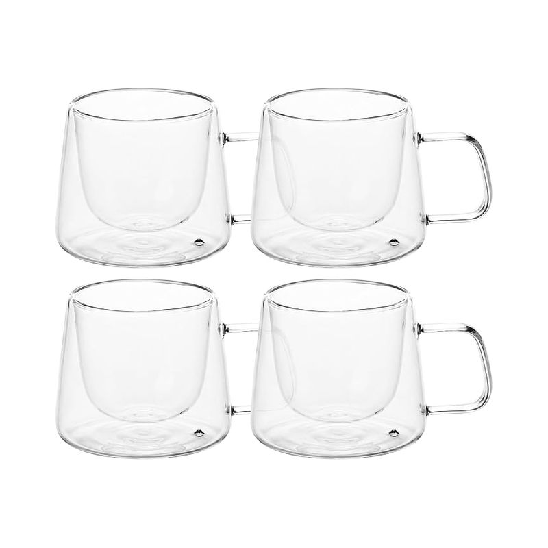 200 Ml Doppelwandiger Glasbecher Mit Henkel, Isoliert Für Kaffee, Tee Und Cappuccino