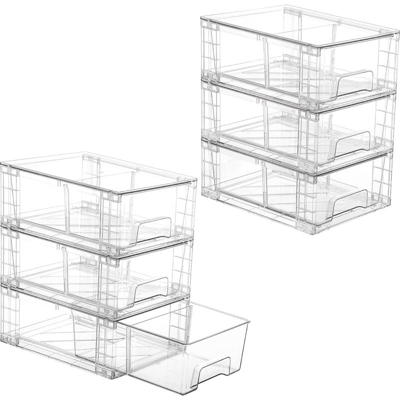 Set Mit 6 Stapelbaren, Transparenten Acryl-schubladen Mit Griffen, Einfach Zu Montieren Für Kühlschrank, Badezimmer, Küche, Unter Der Spüle, Schrank, Speisekammer