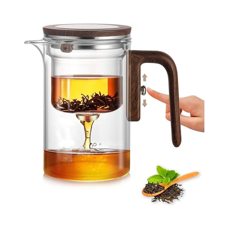 Teekanne Mit Wasserabscheider – 600 Ml, Borosilikatglas/abnehmbarer Wasserabscheider, Teekanne Mit Holzgriff Für Zuhause Und Büro