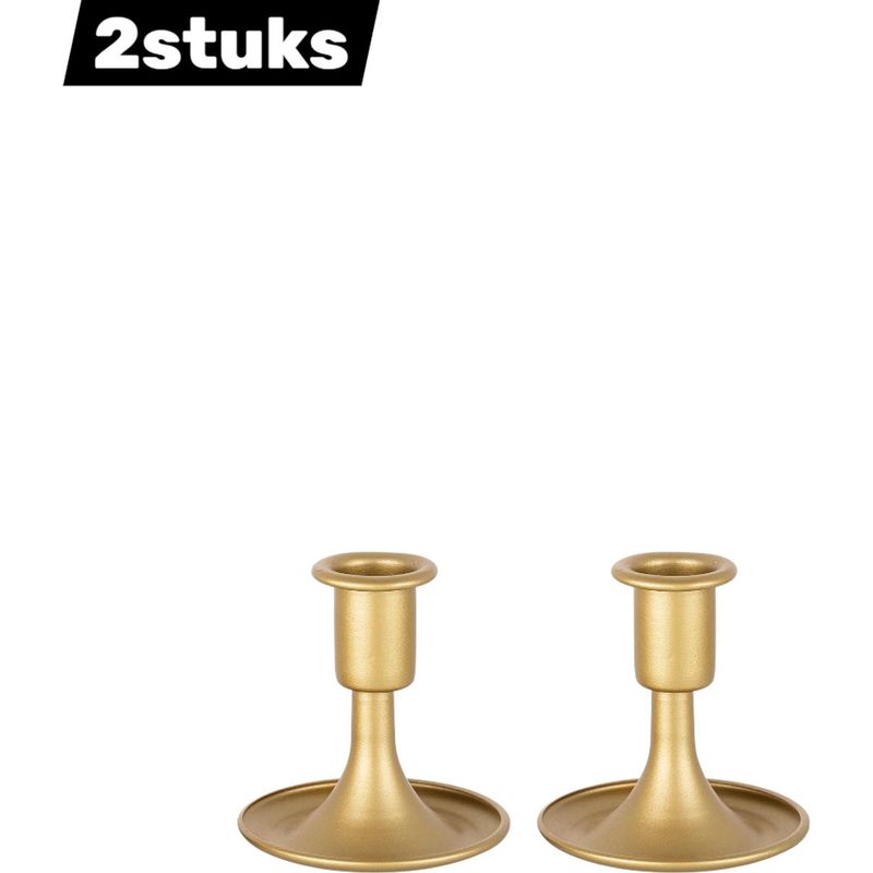 Set Aus 2 Europäischen Trompetenleuchtern, 8,2 X 8,5 Cm, Zur Tischdekoration, Goldfarben