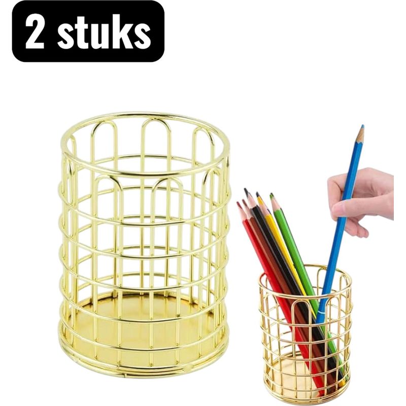 Set Aus 2 Stifthaltern Und Aufbewahrungsboxen Aus Metall Für Büro Und Badezimmer In Goldfarbener Bogenform