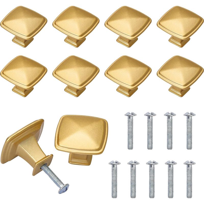 Inhhub Set Mit 10 Goldenen Schrank- Und Schubladengriffen, Türgriffen Aus Messing Für Schränke, Küche, Kleiderschrank, Badezimmer Mit Schrauben, Quadratische Form, Zinklegierung - Inhh