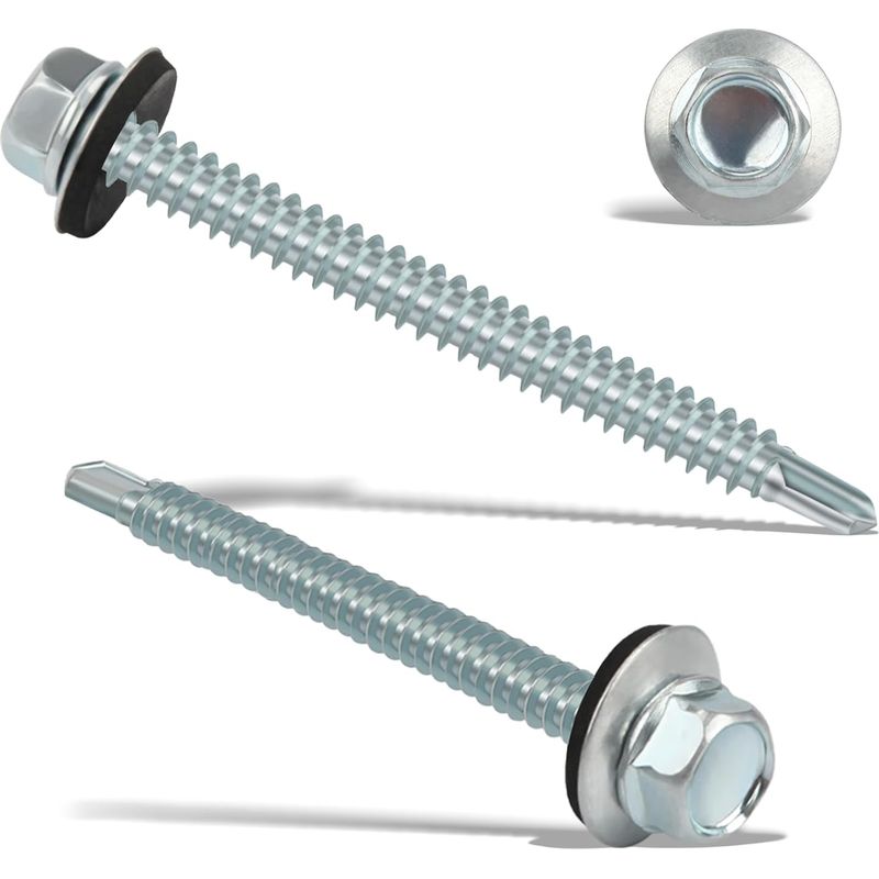 60 Stück Selbstbohrende Metallschrauben 4,8 X 55 Mm, Edelstahl, Sechskant, Wasserdicht, Mit Dichtung, Für Dachbleche, Selbstbohrend Für Sicheren Halt, Silberfarben