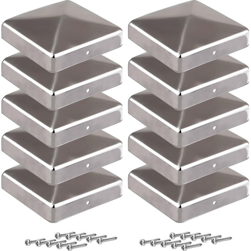 10 Stück Verzinkte Stahlpfostenkappen 9x9 Cm, Pyramidenform, Metall – Witterungsbeständig
