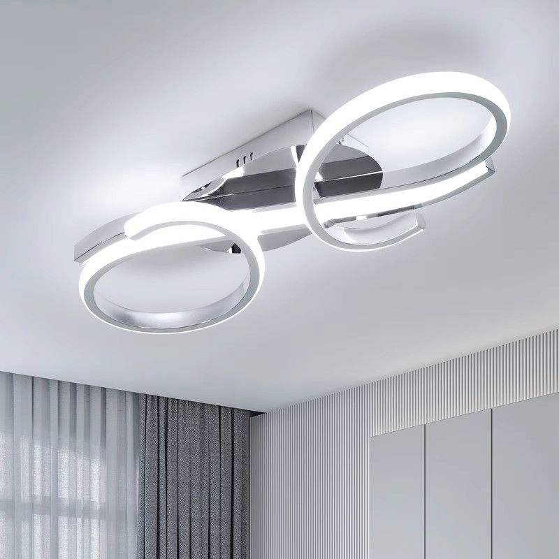 36-w-led-deckenleuchte – Geometrisches, Silbernes Metalldesign – 6500 K Weißes Licht – Wohnzimmer Und Schlafzimmer