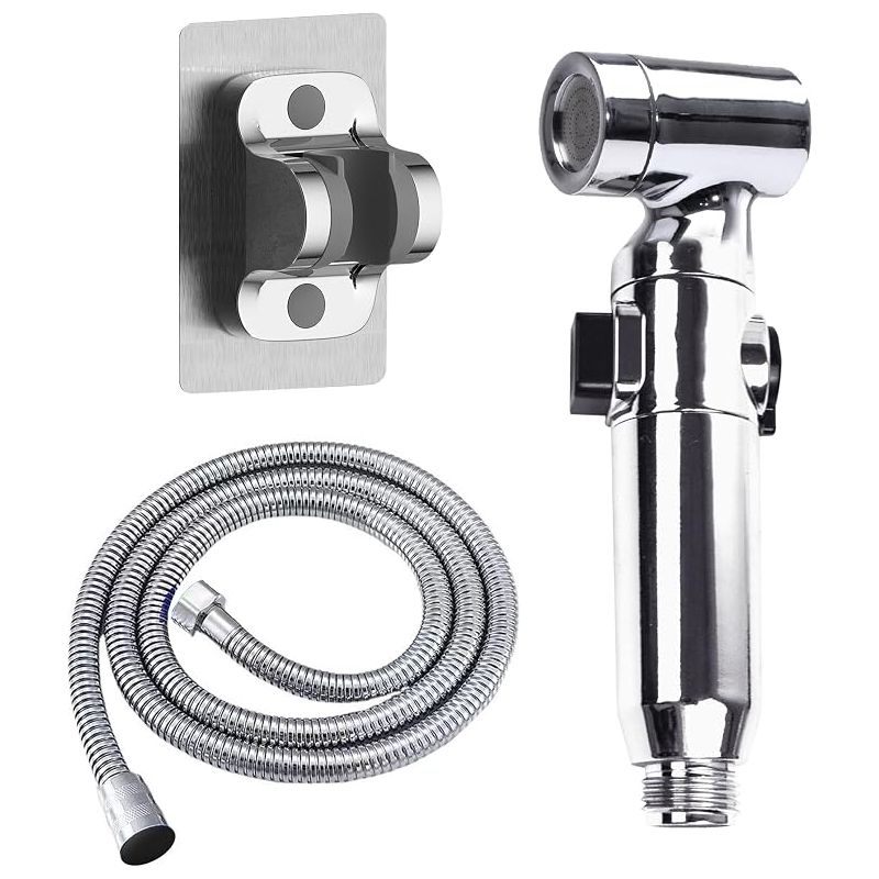 Wc-dusch-set, Waschbecken-duschset Mit 150 Cm Wc-schlauch Und Halterung, Ohne Bohren, Für Bad Und Küche (silber)