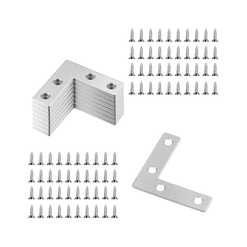 Befestigungswinkel 50 X 50 Mm, Flach, L-förmig, Metallwinkel Mit Verstärkten Winkelschrauben Zur Befestigung Und Reparatur Von Möbeln, Silber