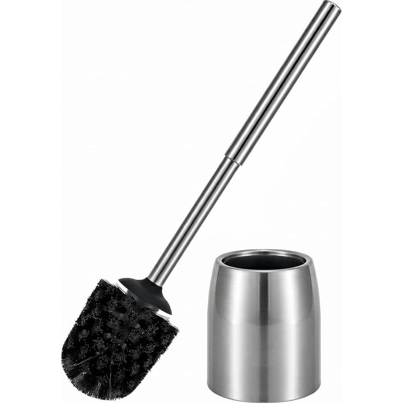 Wc-bürstenhalter-set, Edelstahl, Vernickelter Griff, 30 Cm Bürste Mit Hoher Dichte, Wc-reinigungsbürstenbasis, Silberfarben