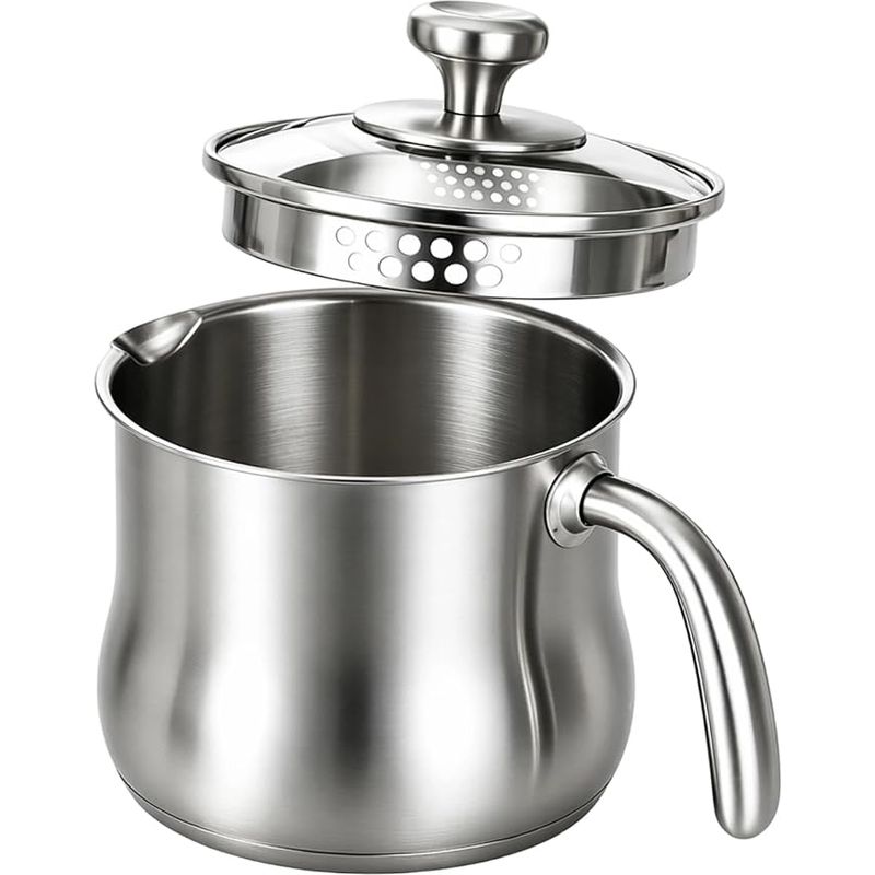 Milchtopf Aus Edelstahl 304 Mit Deckel – 2 L – Doppelwandig – Mit Pfeife Für Induktions-, Gas- Und Elektroherde – Großer 2000-ml-milchtopf Für Herdplatten