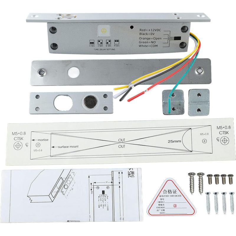 Elektrisches 12-v-gleichstrom-riegelschloss Mit 5 Leitungen – Schmale Riegeltür Mit Zeitverzögerter Led-anzeige Für Die Zutrittskontrolle (entriegelung Bei Stromausfall)