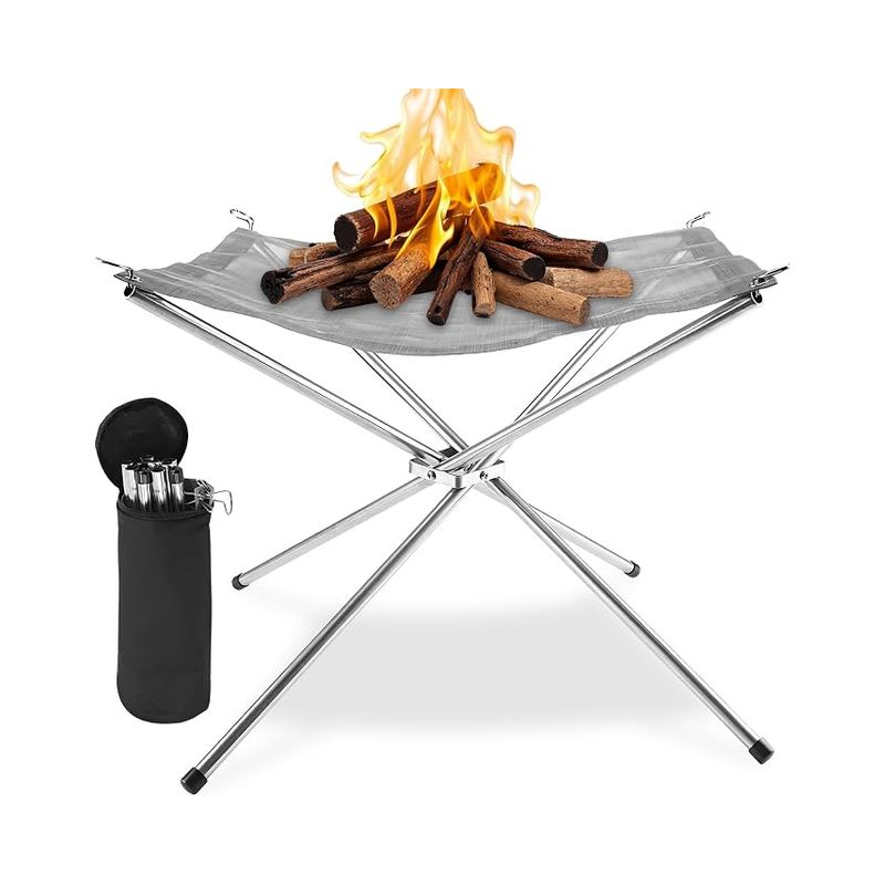 Tragbare Camping-feuerstelle (42 Cm) Mit Tragetasche, Faltbare Outdoor-feuerstelle, Feuerschale Aus Edelstahlgewebe (304), Wiederverwendbares Lagerfeuerzubehör Für Picknicks, Terrassen, Gärten Und Gri
