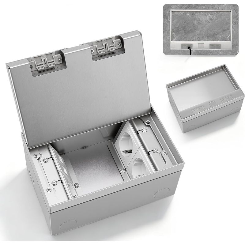 Unterputz-bodensteckdose, 4000 W, 16 A, Verdeckte Bodeneinbaudose, Multifunktionales, Wasserdichtes Edelstahl-bodengehäuse Mit 3 Europäischen Steckdosen Und 2 Rj45-anschlüssen Für Küche, Wohnzimmer, B