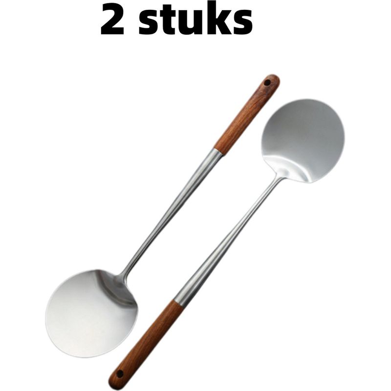 Set Mit 2 Langstieligen Küchenspateln Aus Edelstahl Für Wok Und Crêpes, Silberfarben