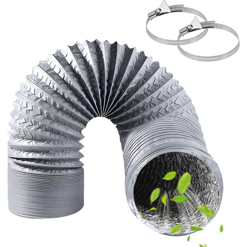 M Flexibler Luftauslassschlauch, 100 Mm Luftschlauch Mit 2 Schlauchschellen, Flexibler Stahl, Aluminium Und Pvc Für Abluftanlagen, Klimaanlagen, Trockner, Luftkanäle Und Systeme