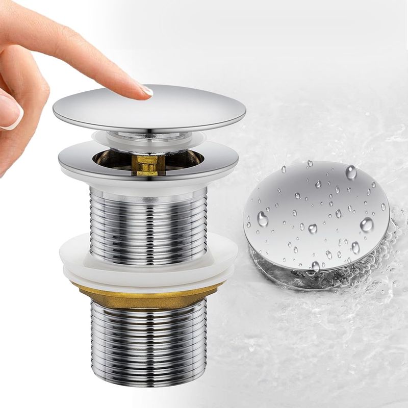 Inhhub Universal-pop-up-spülbeckenablauf, Abwischbar Und Überlaufsicher, Verchromtes Messing, G 1 1/4 Zoll, 66 Mm