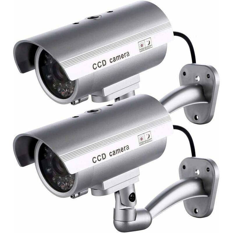 Set Mit 2 Attrappenkameras, Attrappen Für Den Innen- Und Außenbereich, Kugelförmig Mit Blinkender Led, Rtgpt (silber)-inhhub