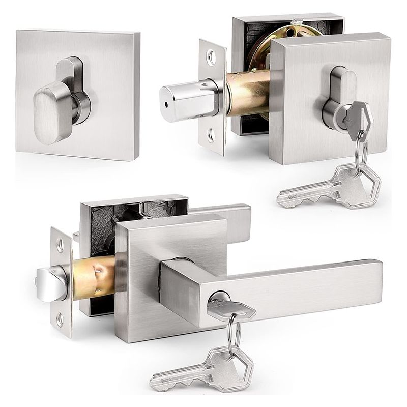 Inhhub Vierkant-türschloss Mit Einzelzylinder Und Passendem Schlüssel (für Büro- Und Haustür), Robustes Haustürschloss In Satin-nickel Für Die Rechte Seite