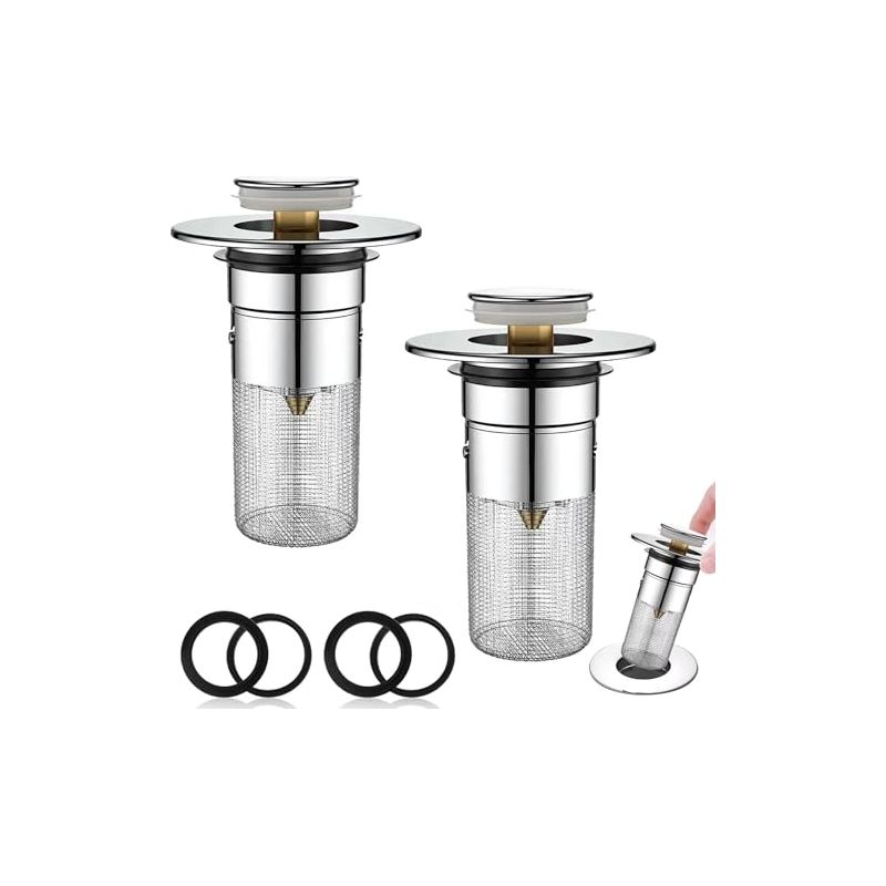 Bamyli 2-teiliger Spülbeckenablaufstopfen Mit Herausnehmbarem Filter, 34–40 Mm Edelstahl-bodenablauffilter, Pop-up-spülbeckenablauffilter Für Bad Und Küche