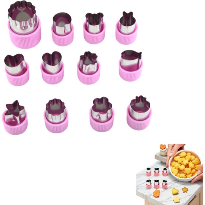 Set Mit 12 Edelstahl-blumenausstechern Zum Ausstechen Von Obst Und Gemüse In Verschiedenen Formen, Lila