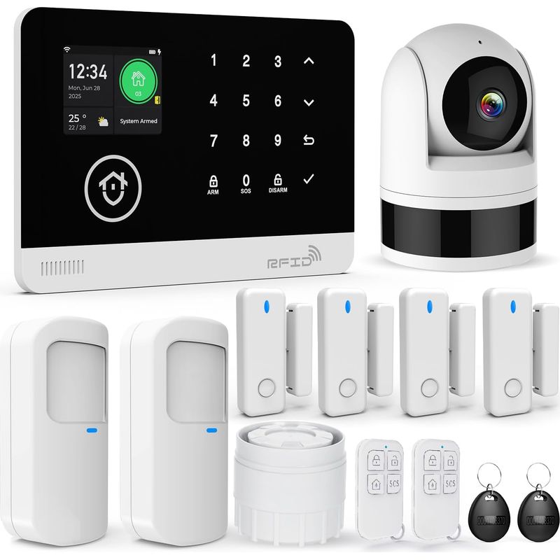 Drahtlose Alarmanlage Mit Kamera, Wlan/gsm-sms-heimsicherheitssystem Mit Bewegungsmelder, 120-db-alarmsirene, Intelligenter Fernbedienung (13-teilig)