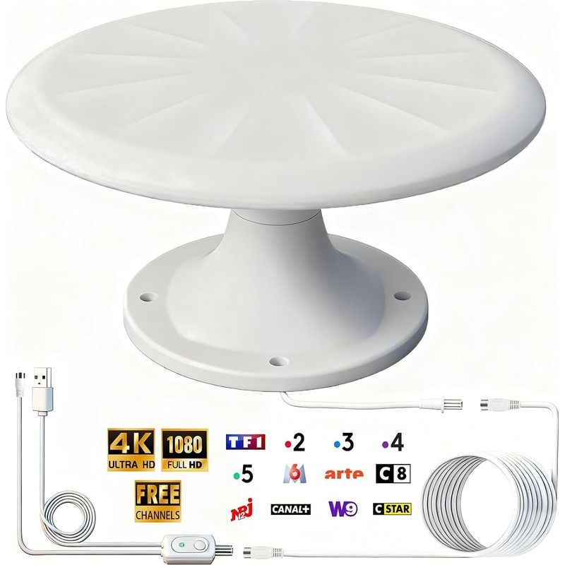 Leistungsstarke Dvb-t-außenantenne, Omnidirektionaler 720°-empfang, Geeignet Für Wohnmobile, Wohnwagen, Transporter, Lkws Und Boote, 10,7 M Kabel