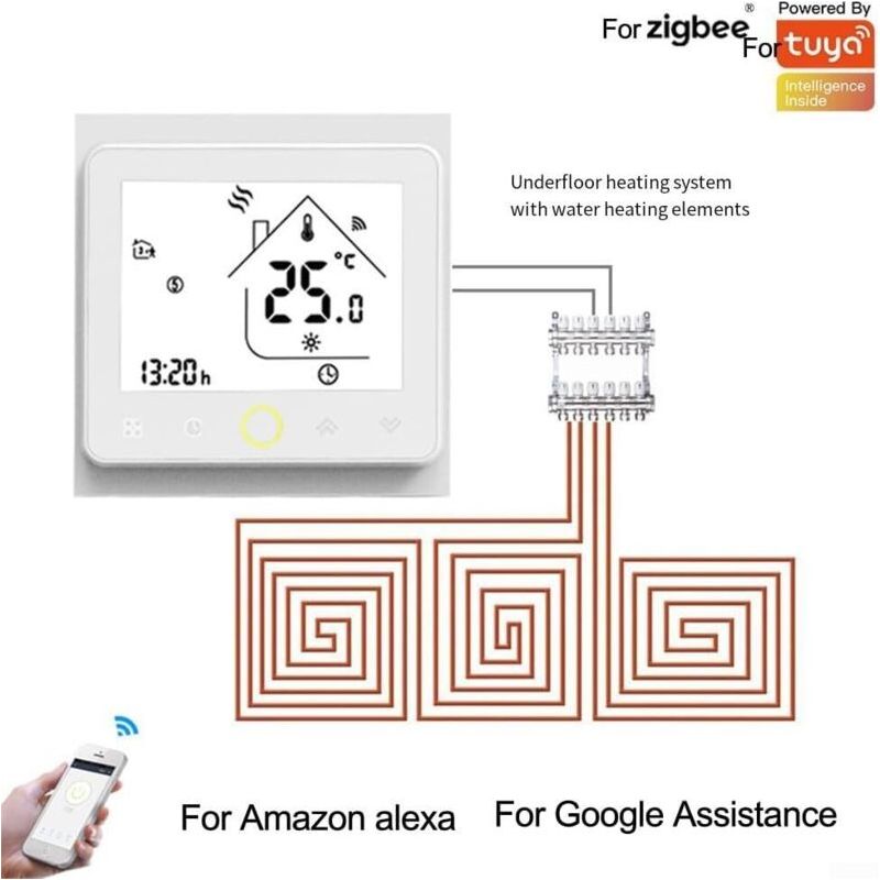 Intelligenter Thermostat Für Fußbodenheizung Und Gas-/elektroheizkessel, Kompatibel Mit Alexa Und Google Home, Bht-002-ga, Ohne Wlan, 5 A