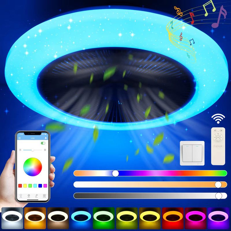 50-w-led-deckenventilator Mit Beleuchtung – Rgb-bluetooth-musik – Ventilator- Und Beleuchtungsfunktion – Dimmbarer Sternenhimmel