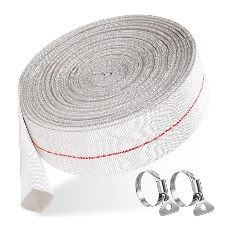 32 Mm Flacher Textil-ablaufschlauch Mit 2 Klemmen, Pvc-feuerwehrschlauch, Industriewasserschlauch Für Tauchpumpen, Wasserpumpen, Schwimmbecken, Sammelgruben, Teichentwässerung, Gartenbewässerung (weiß