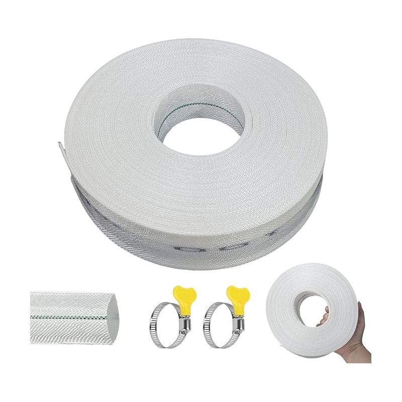 Flachschlauch, 20 M, Ø 32 Mm, Mit Schlauchschelle, 1 1/4 Zoll Bewässerungsschlauch, Sprinklerschlauch, Für Gartenbewässerung, Tauchpumpen, Weiß