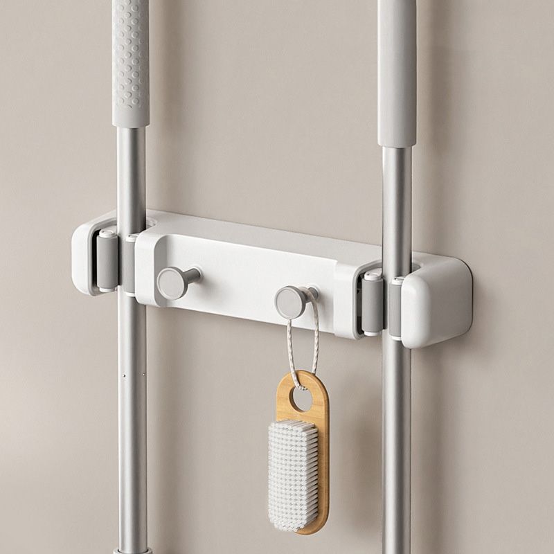 Wandmontierter Mopphalter Ohne Bohren, Besenhalter Mit Haken, Aufbewahrung Für Bad Und Toilette, Set Bestehend Aus 1 Stück (1 Klemme + 1 Haken Pro Einheit)