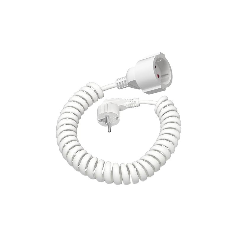 Spiralkabelverlängerung 5 M, 1,05 M Bis 5 M, 13 A/230 V Mit Schutzkontakt Ip20, Weiß