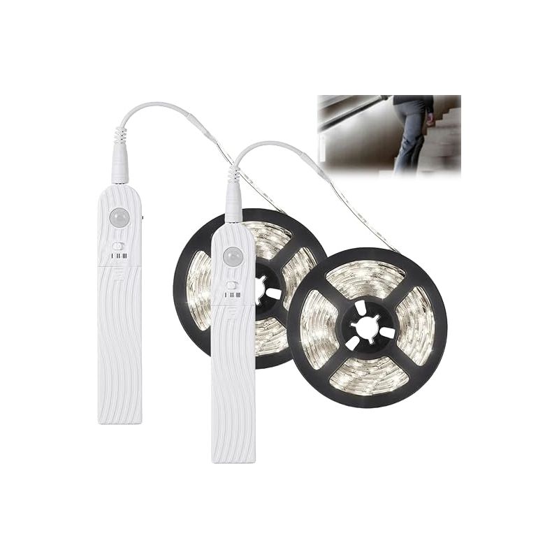 Gaouto 2 Led-streifen Mit Bewegungsmelder, 2 M Led-streifen, Batteriebetrieben, 6500 K, Für Schlafzimmer, Usb-aufladbar, Weißes Licht