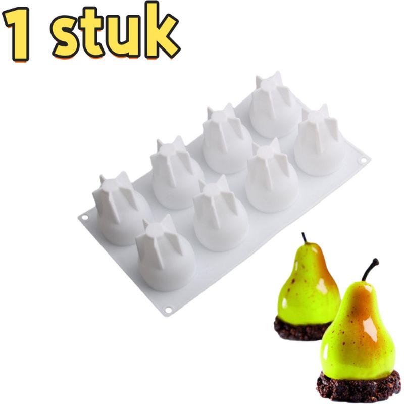 Birnenförmige Silikon-kuchenform Mit 8 Mulden Und Antihaftbeschichtung, 29,5 X 17 X 7 Cm, Für Mousses, Desserts Und Gebäck, Weiß