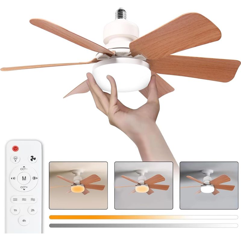 Himmel Deckenventilator Mit Licht, 30-w-deckenventilatorlampe Mit E27-fassung, Dimmbare Led Für Schlafzimmer, Wohnzimmer, 3 Geschwindigkeitsstufen, 6 Flügel